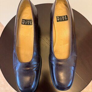 Nine West brown leather square toe pumps, 9M